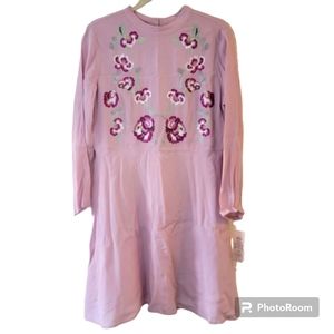 Nanette blush pink dress w long sleeves embroided sz 10 flowy skirt countryside